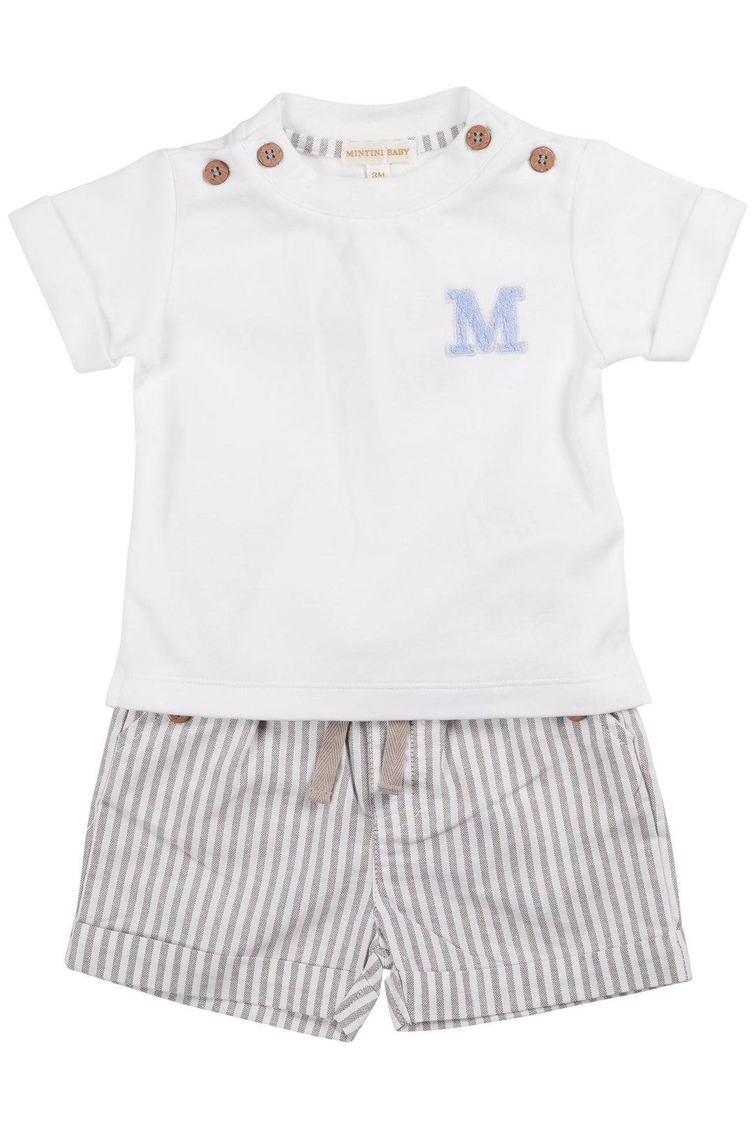 Mintini "Cameron" White & Grey Striped T-Shirt & Shorts - Millie and John