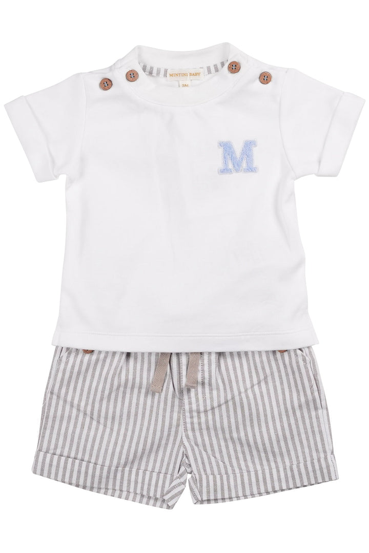 Mintini "Cameron" White &amp; Grey Striped T-Shirt &amp; Shorts - Millie and John