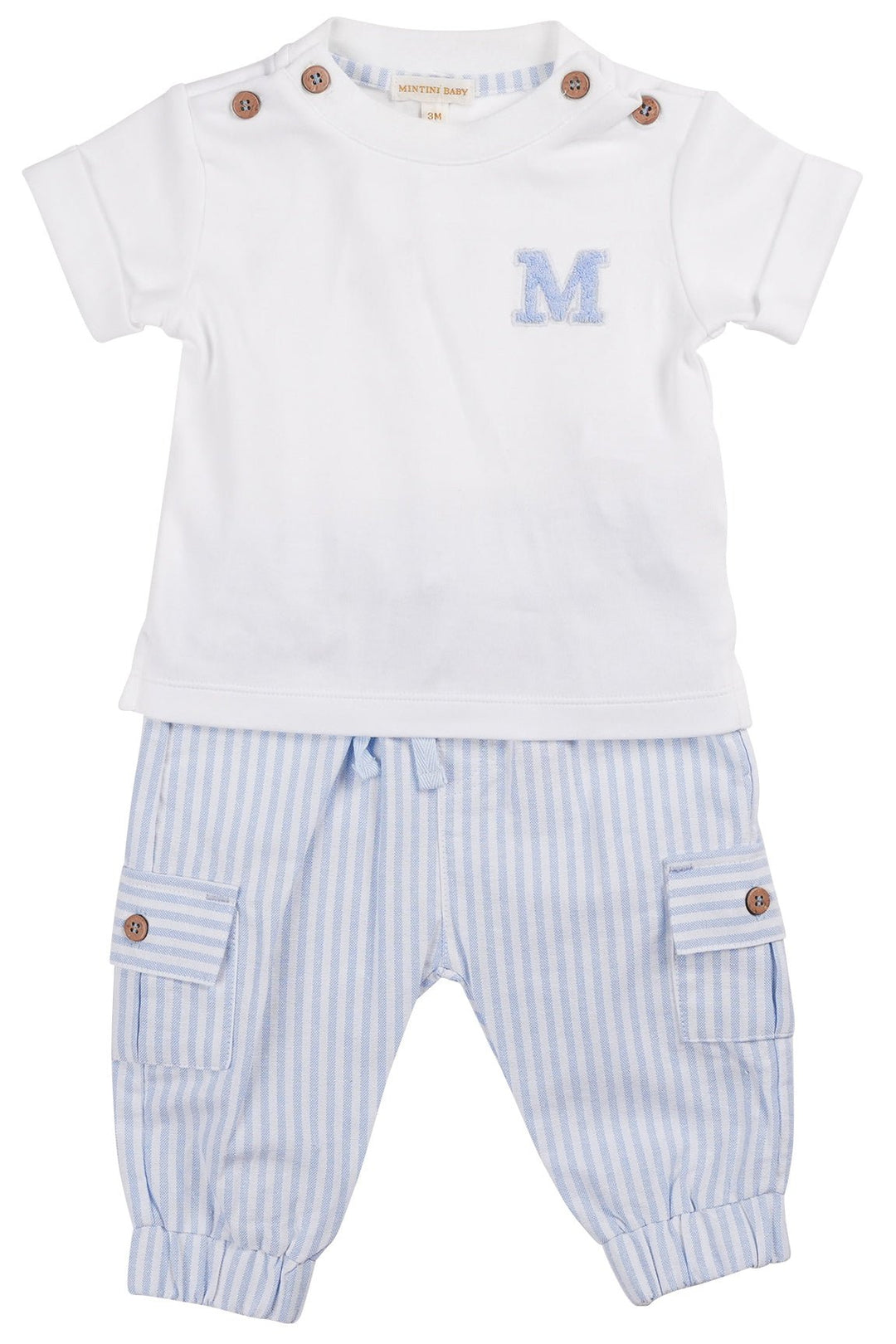 Mintini "Declan" White & Blue Striped T-Shirt & Cargo Trousers - Millie and John