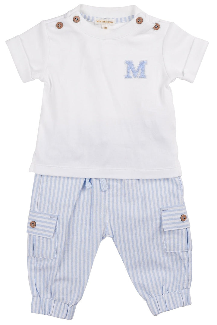 Mintini "Declan" White & Blue Striped T-Shirt & Cargo Trousers - Millie and John