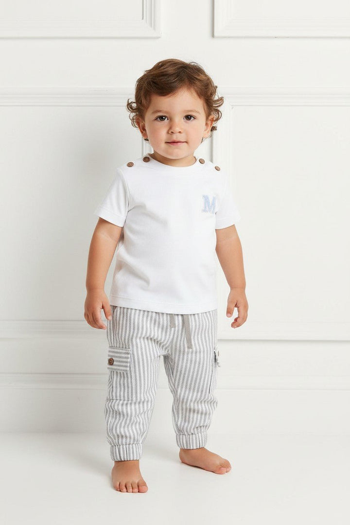 Mintini "Declan" White &amp; Grey Striped T-Shirt &amp; Cargo Trousers - Millie and John