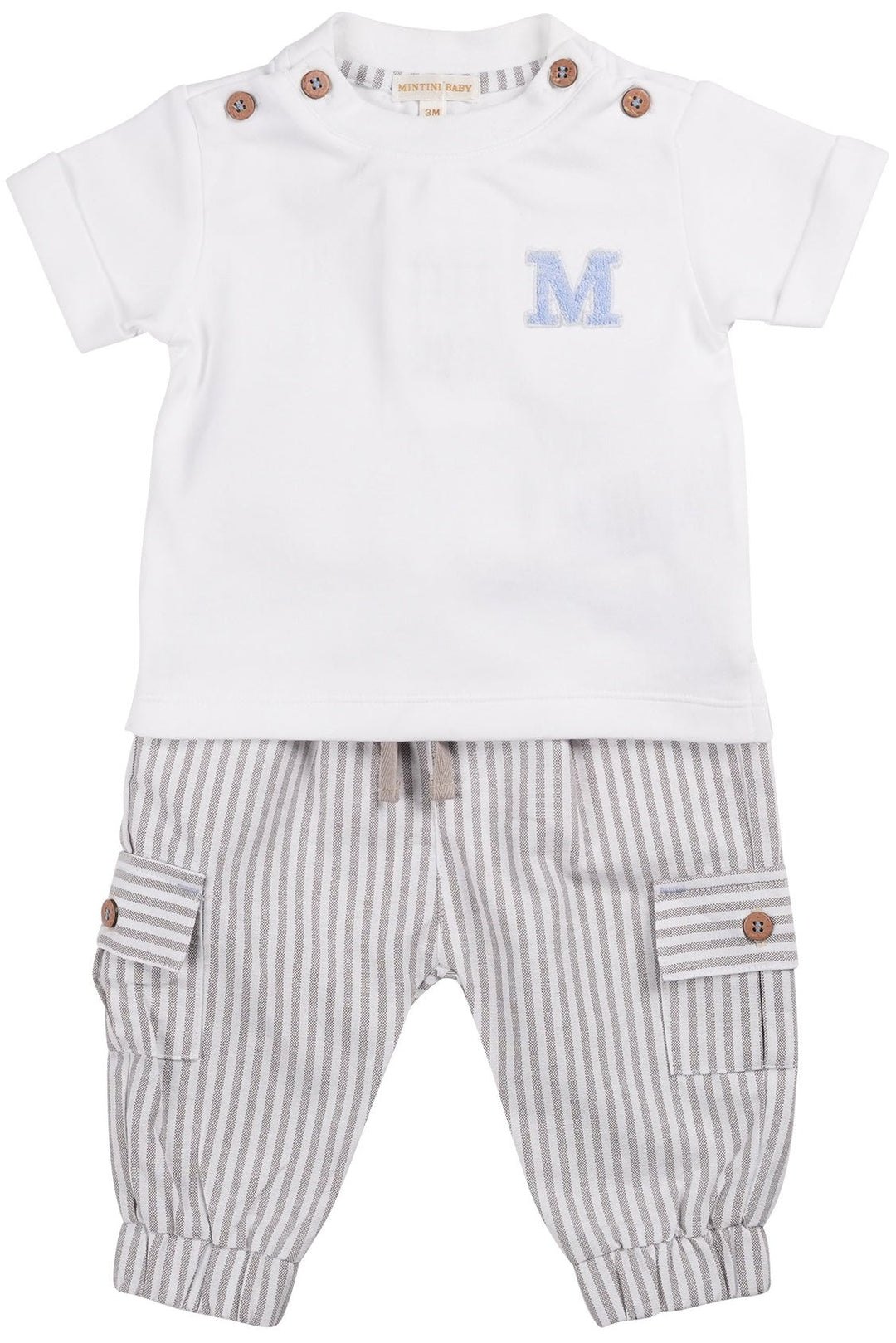 Mintini "Declan" White & Grey Striped T-Shirt & Cargo Trousers - Millie and John