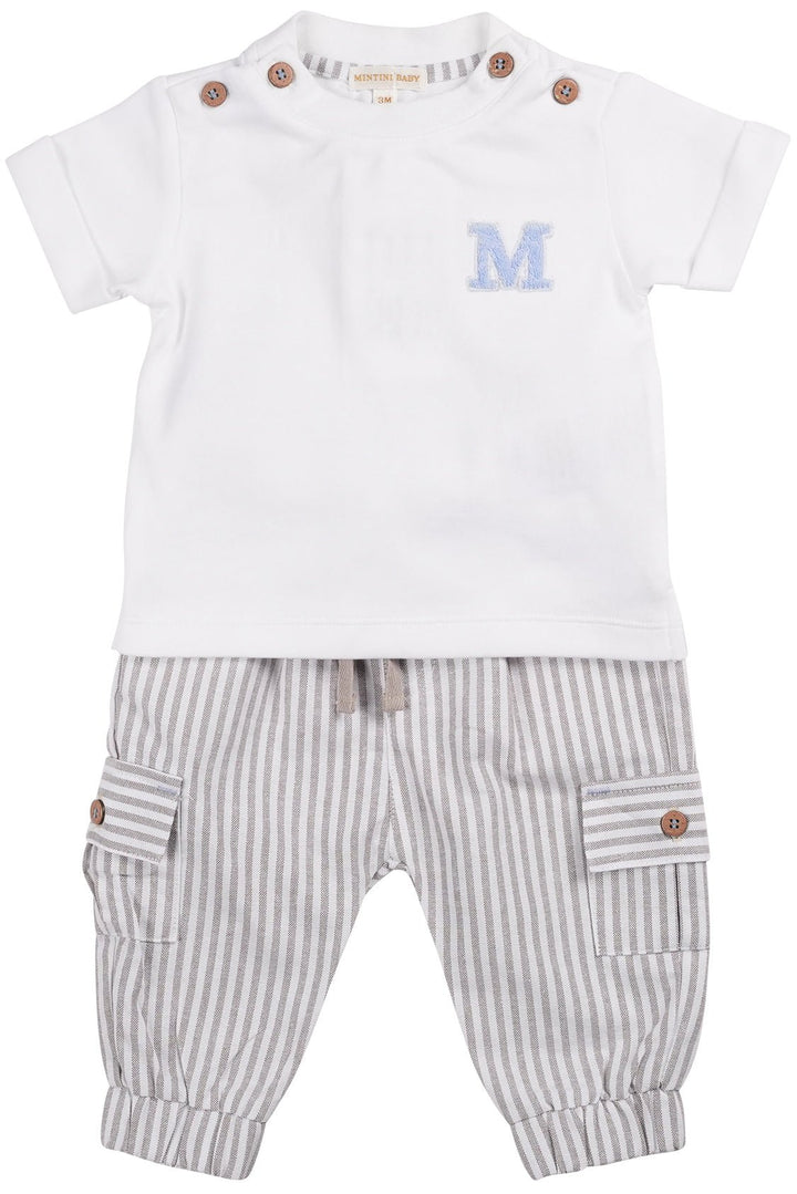 Mintini "Declan" White & Grey Striped T-Shirt & Cargo Trousers - Millie and John
