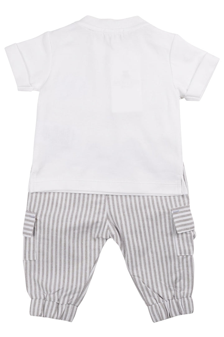 Mintini "Declan" White & Grey Striped T-Shirt & Cargo Trousers - Millie and John
