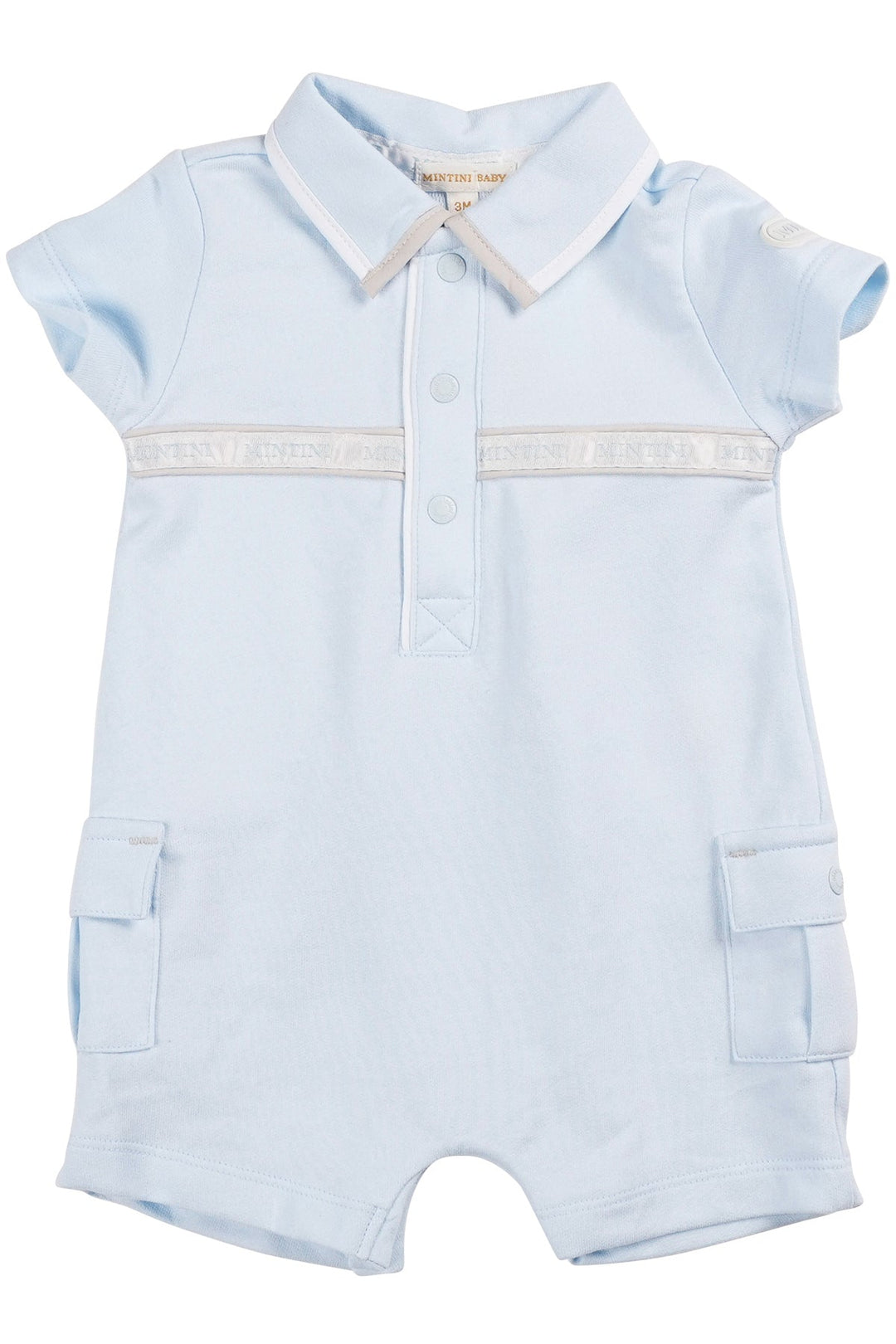 Mintini "Dylan" Baby Blue Cargo Romper - Millie and John