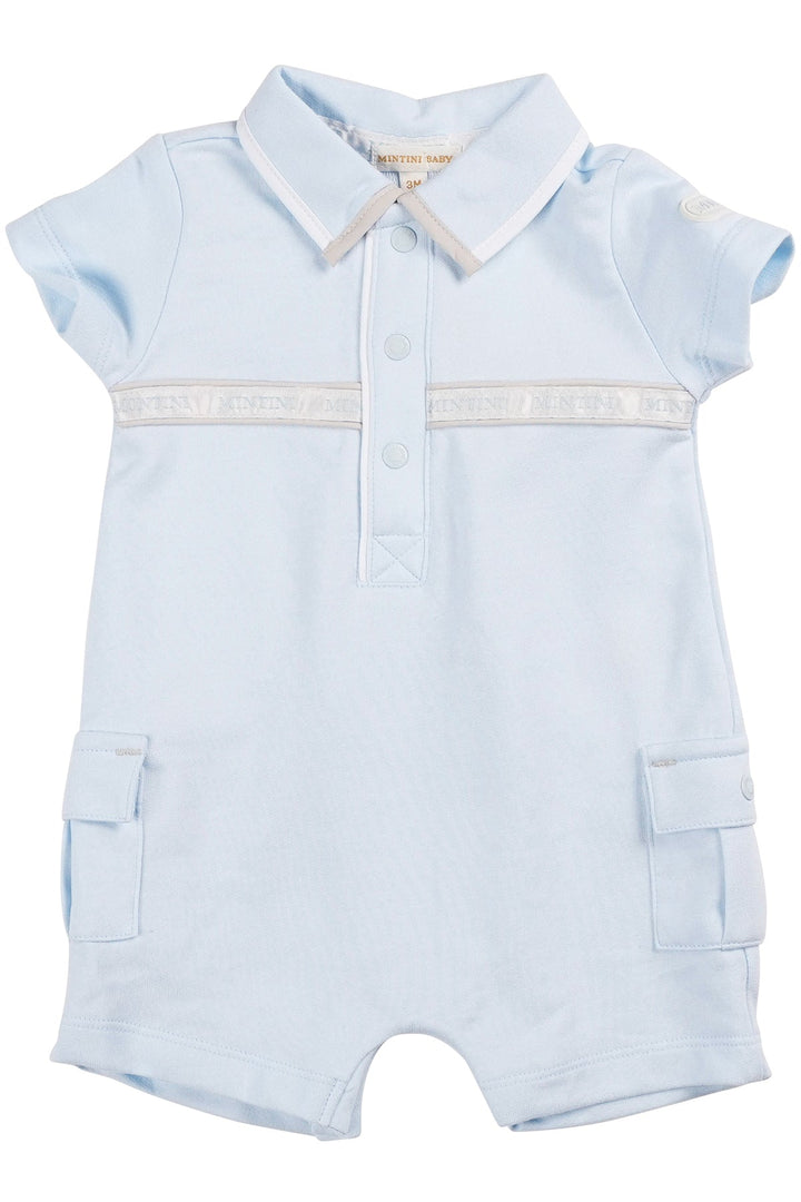 Mintini "Dylan" Baby Blue Cargo Romper - Millie and John