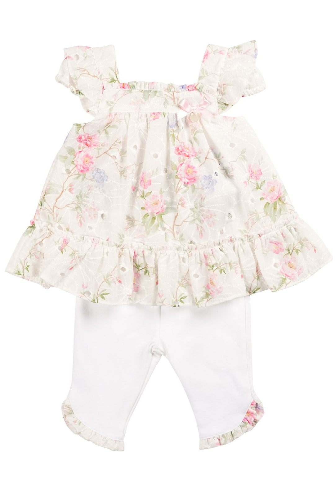 Mintini "Emmy" Ivory & Pink Floral Broderie Dress & Leggings - Millie and John