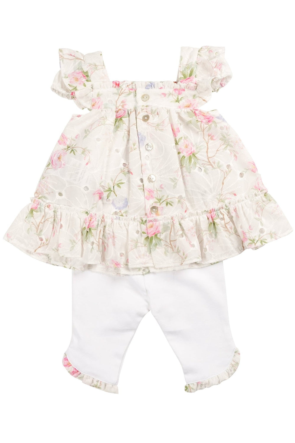 Mintini "Emmy" Ivory & Pink Floral Broderie Dress & Leggings - Millie and John