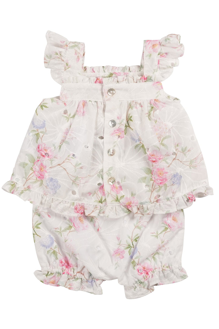 Mintini "Mila" Ivory & Pink Floral Broderie Anglaise Top & Bloomers - Millie and John