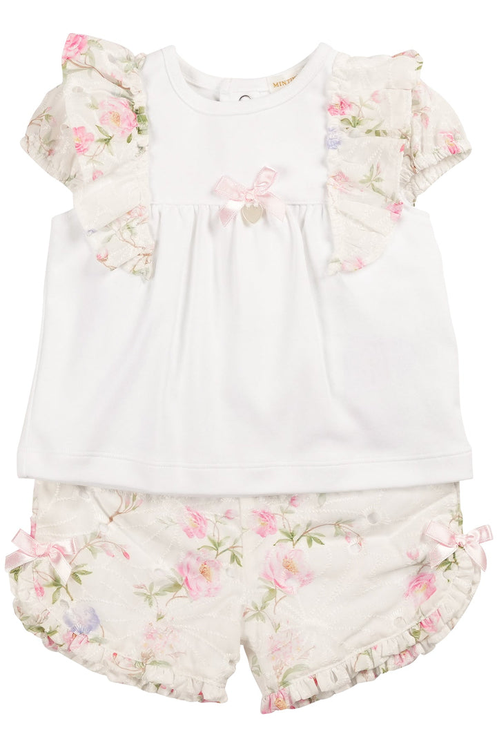 Mintini "Olive" Ivory & Pink Floral Top & Shorts - Millie and John