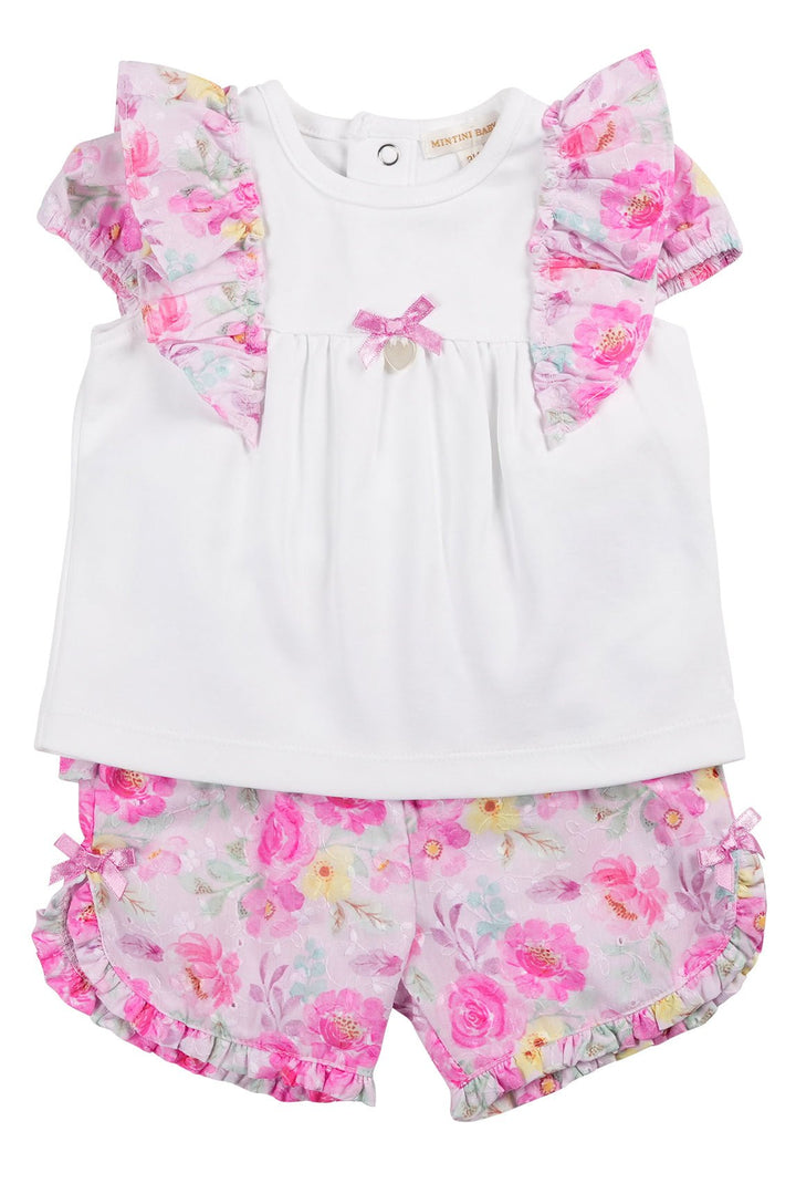 Mintini "Olive" White & Lilac Floral Top & Shorts - Millie and John