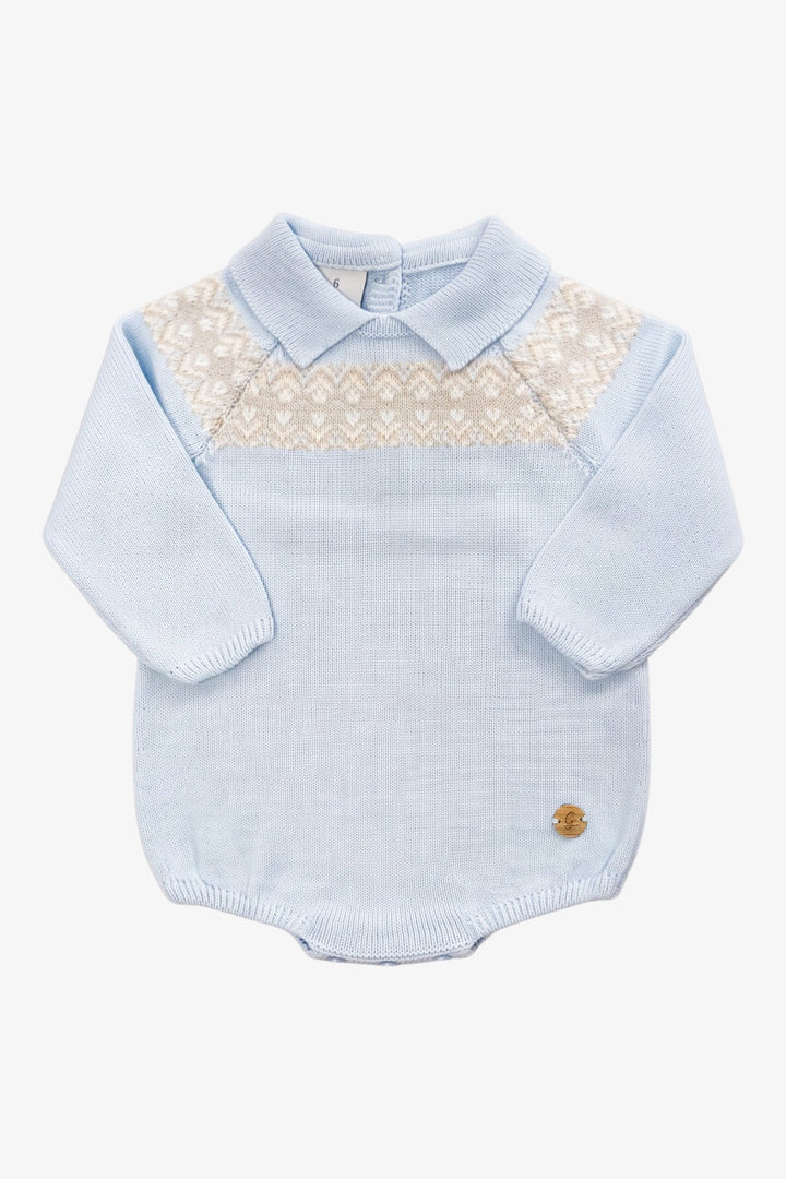 M&amp;J x Granlei "Albie" Baby Blue Fair Isle Knitted Romper - Millie and John
