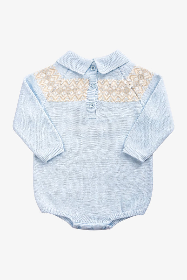 M&amp;J x Granlei "Albie" Baby Blue Fair Isle Knitted Romper - Millie and John