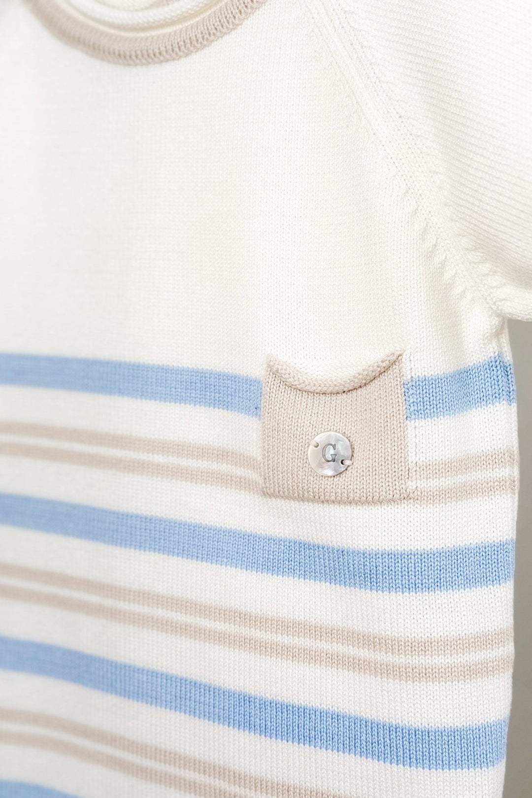 M&amp;J x Granlei "Albie" Stone &amp; Blue Stripe Knit T-Shirt &amp; Shorts - Millie and John