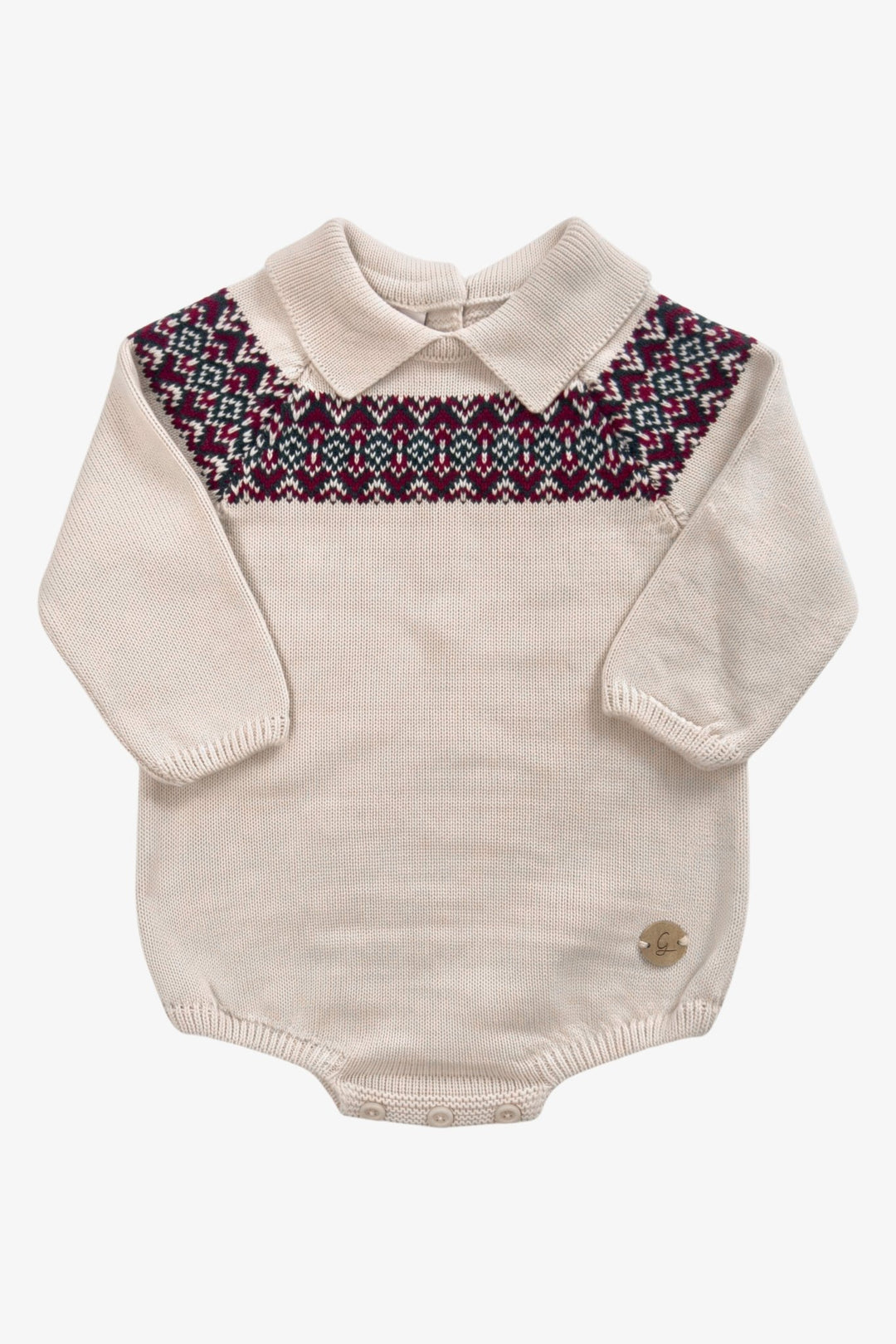 M&amp;J x Granlei "Albie" Stone Fair Isle Knitted Romper - Millie and John
