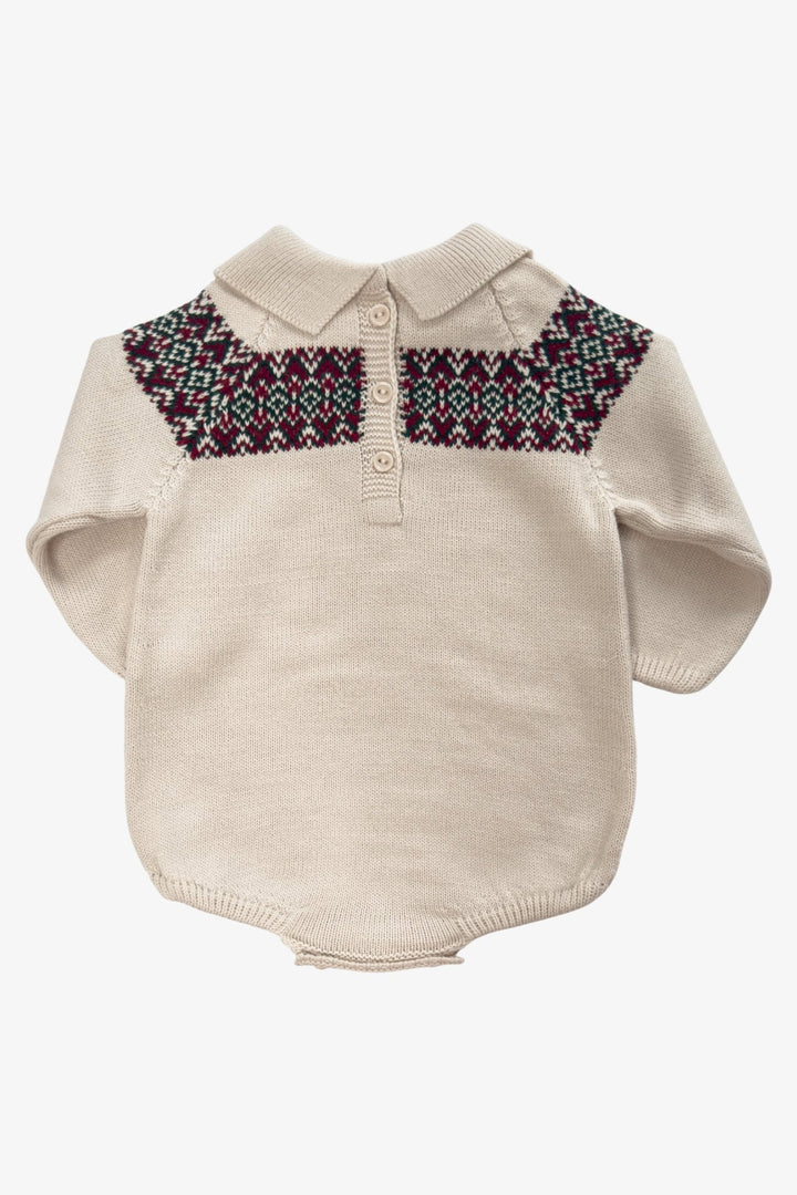M&amp;J x Granlei "Albie" Stone Fair Isle Knitted Romper - Millie and John