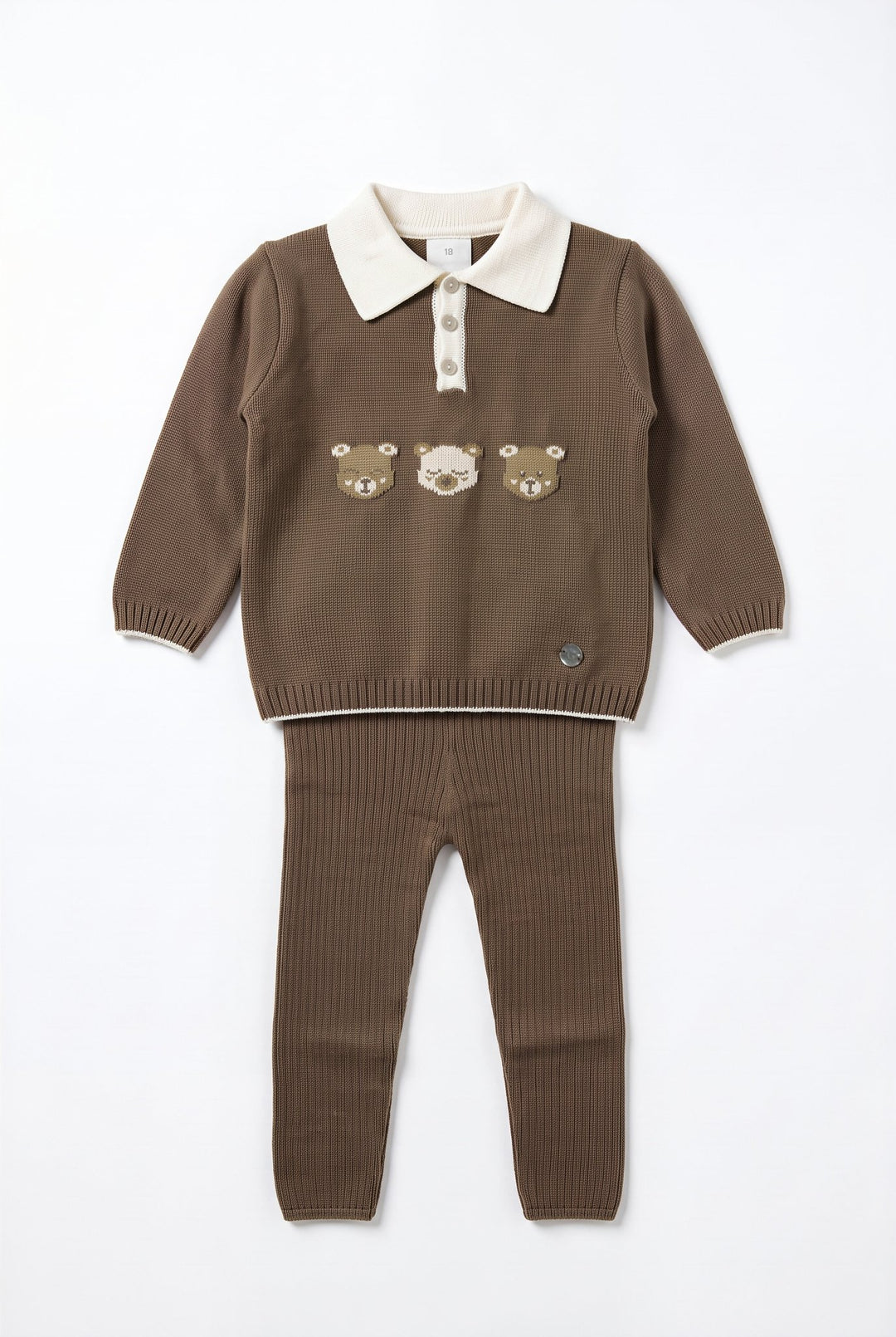 M&amp;J x Granlei "Alistair" Chocolate Brown Teddy Bear Knitted Polo Shirt &amp; Leggings - Millie and John