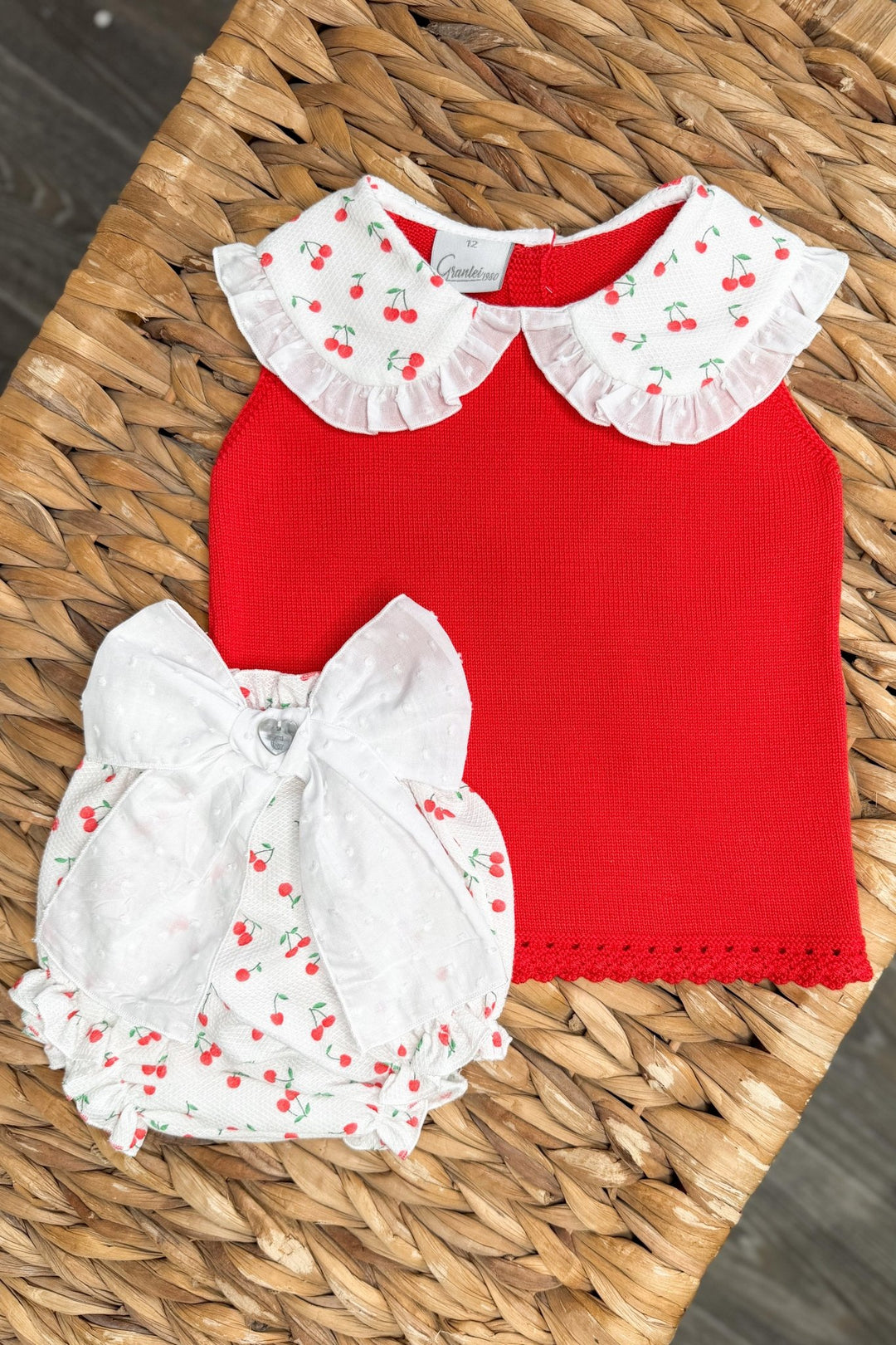 M&amp;J x Granlei "Alora" Red Knit Cherry Top &amp; Bloomers - Millie and John