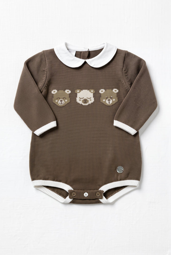 M&amp;J x Granlei "Barnaby" Chocolate Brown Teddy Bear Knitted Romper - Millie and John