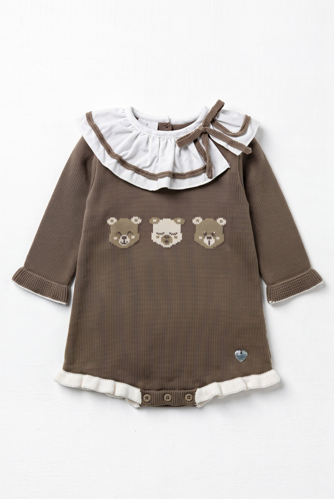 M&amp;J x Granlei "Beatrix" Chocolate Brown Teddy Bear Knitted Romper - Millie and John
