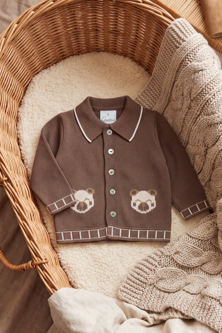 M&amp;J x Granlei "Bertie" Chocolate Brown Teddy Bear Knitted Cardigan - Millie and John