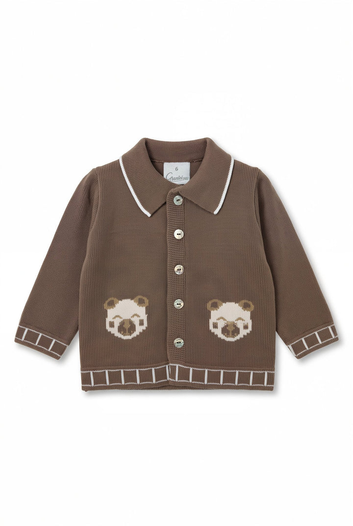 M&amp;J x Granlei "Bertie" Chocolate Brown Teddy Bear Knitted Cardigan - Millie and John