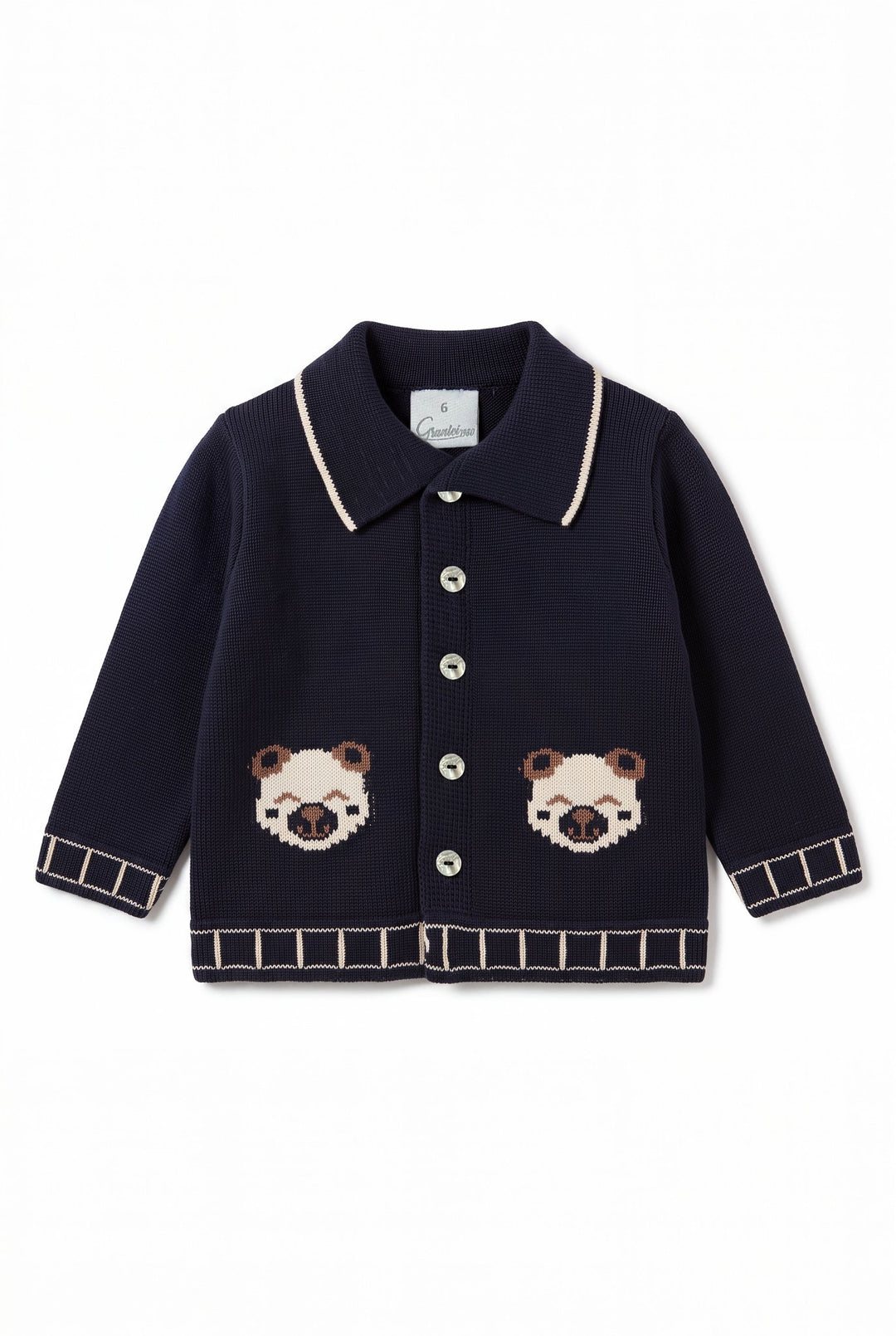 M&amp;J x Granlei "Bertie" Navy Teddy Bear Knitted Cardigan - Millie and John