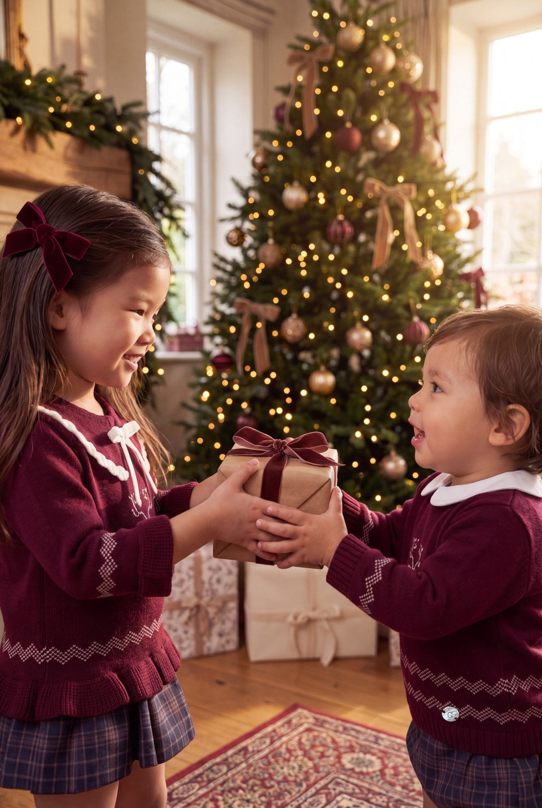M&amp;J x Granlei "Caspar" Burgundy Reindeer Knitted Top &amp; Tartan Jam Pants - Millie and John