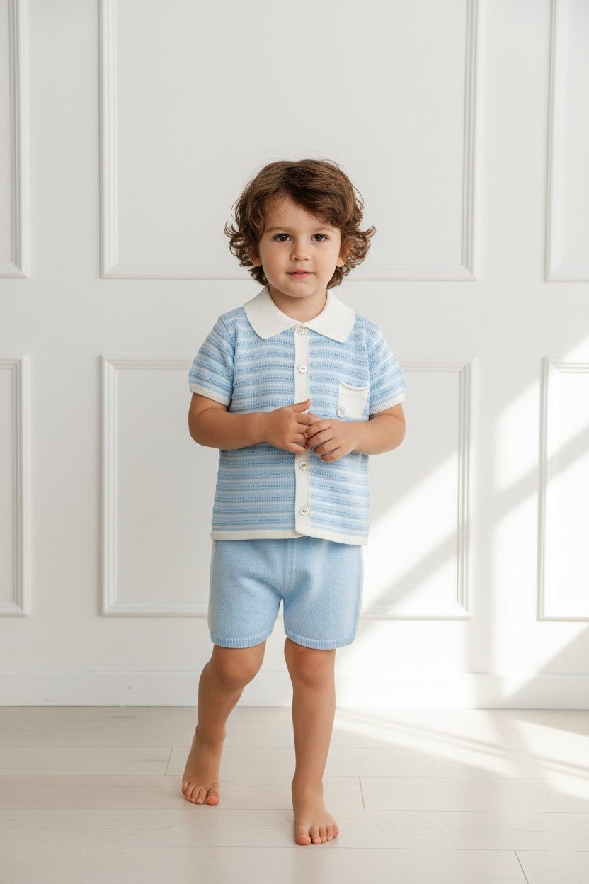 M&J x Granlei "Chance" Baby Blue Knit Button - Down Top & Shorts - Millie and John