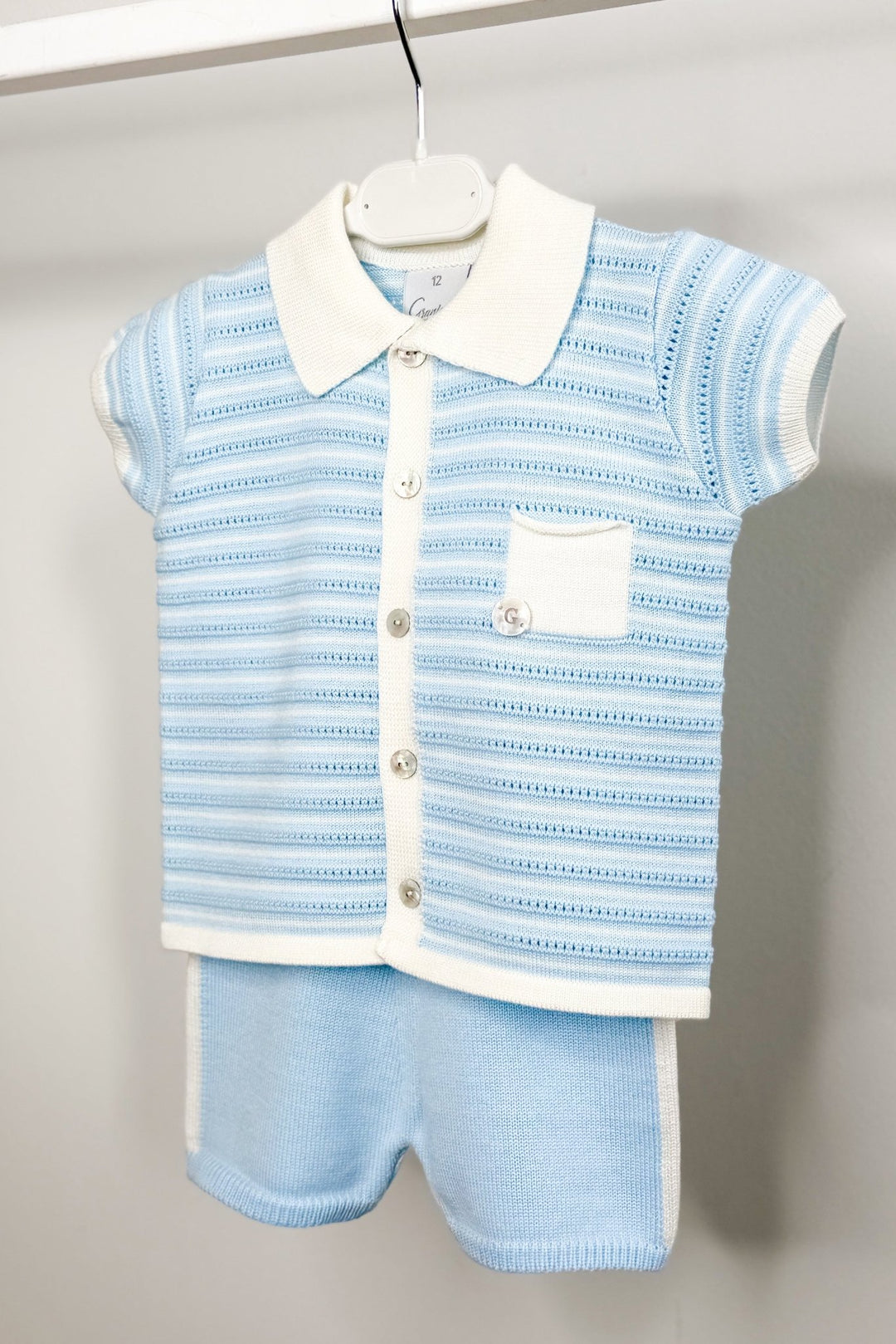 M&amp;J x Granlei "Chance" Baby Blue Knit Button - Down Top &amp; Shorts - Millie and John