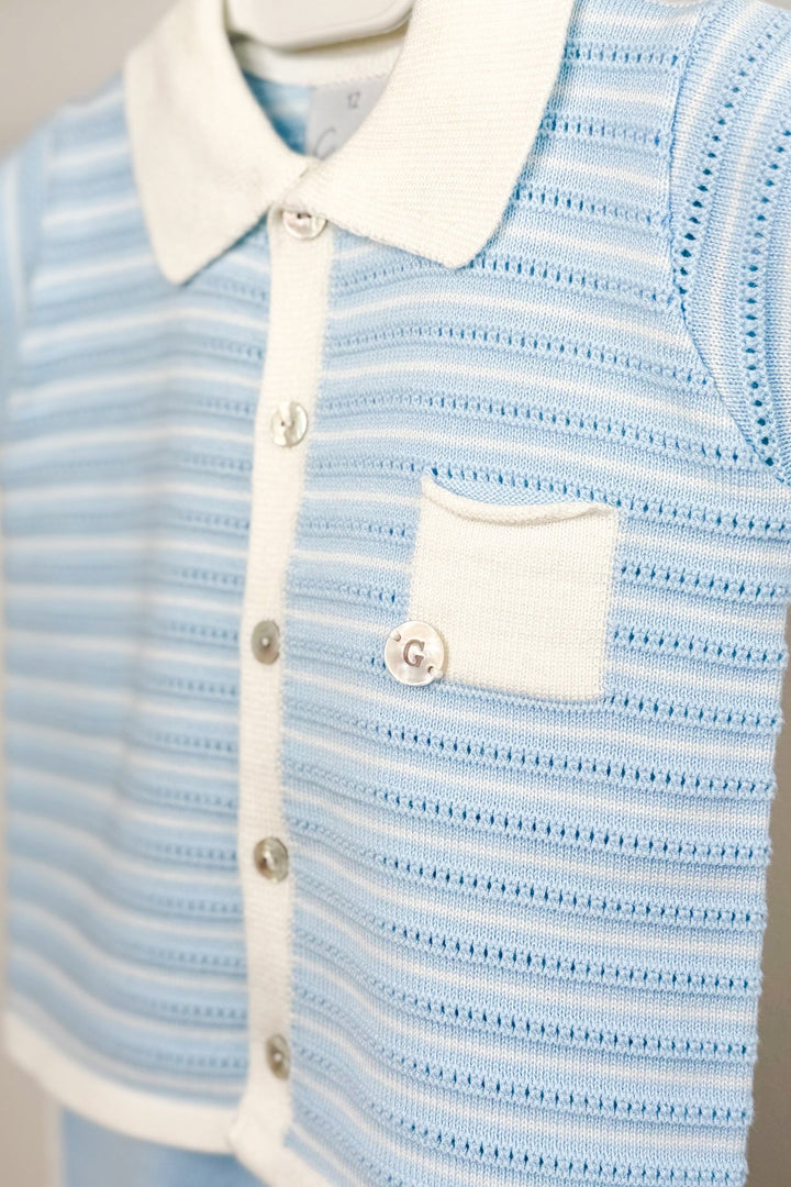 M&amp;J x Granlei "Chance" Baby Blue Knit Button - Down Top &amp; Shorts - Millie and John