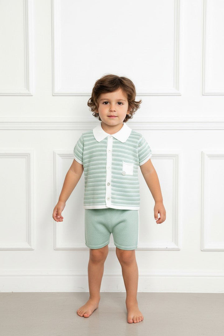 M&amp;J x Granlei "Chance" Sage Green Knit Button - Down Top &amp; Shorts - Millie and John
