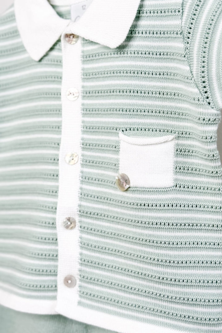 M&amp;J x Granlei "Chance" Sage Green Knit Button - Down Top &amp; Shorts - Millie and John