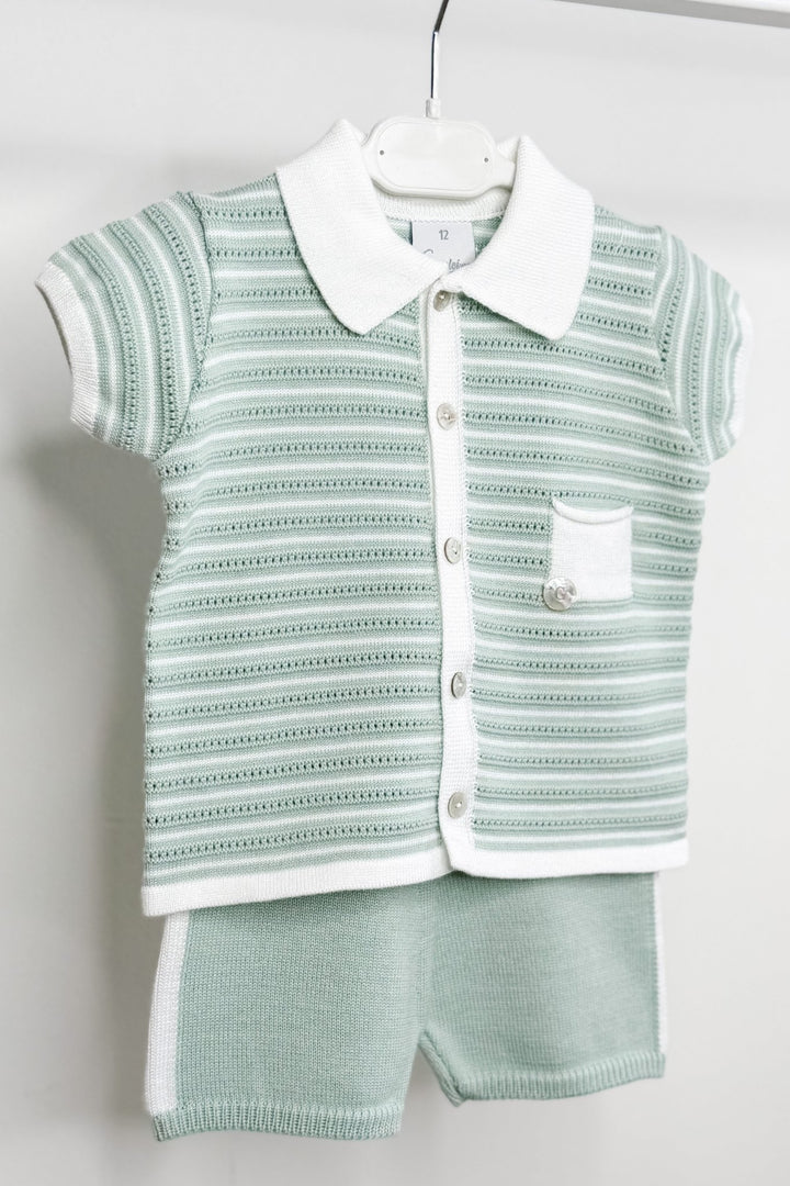 M&amp;J x Granlei "Chance" Sage Green Knit Button - Down Top &amp; Shorts - Millie and John