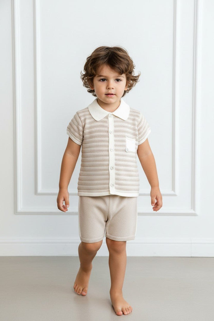 M&amp;J x Granlei "Chance" Stone Knit Button - Down Top &amp; Shorts - Millie and John