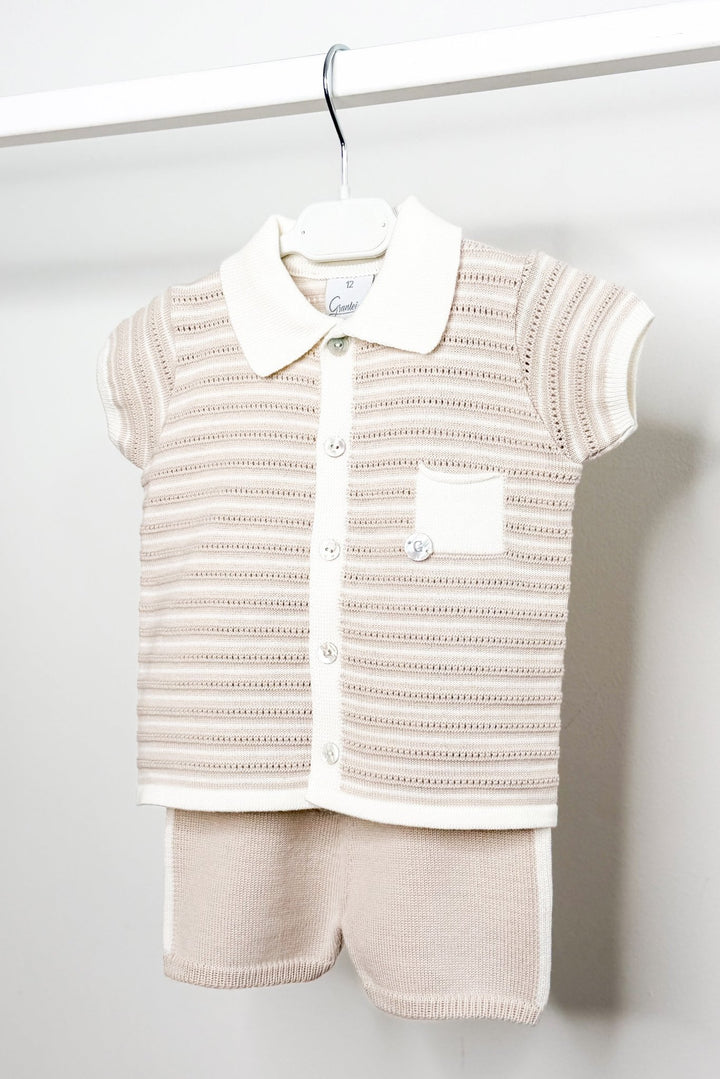 M&amp;J x Granlei "Chance" Stone Knit Button - Down Top &amp; Shorts - Millie and John
