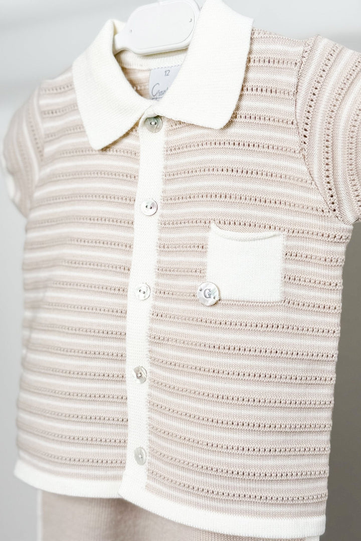 M&amp;J x Granlei "Chance" Stone Knit Button - Down Top &amp; Shorts - Millie and John