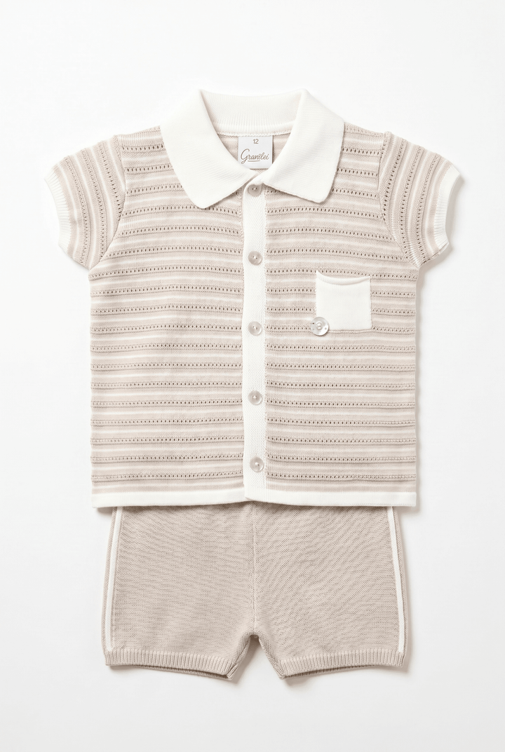 M&amp;J x Granlei "Chance" Stone Knit Button-Down Top &amp; Shorts - Millie and John