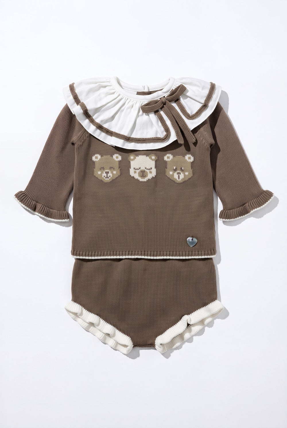 M&J x Granlei "Clementine" Chocolate Brown Teddy Bear Knitted Top & Bloomers - Millie and John