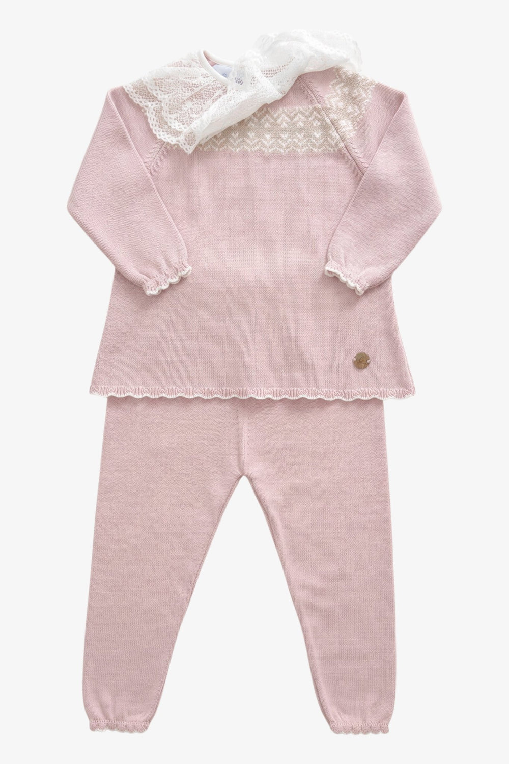 M&J x Granlei "Elodie" Dusky Pink Fair Isle Knitted Outfit - Millie and John