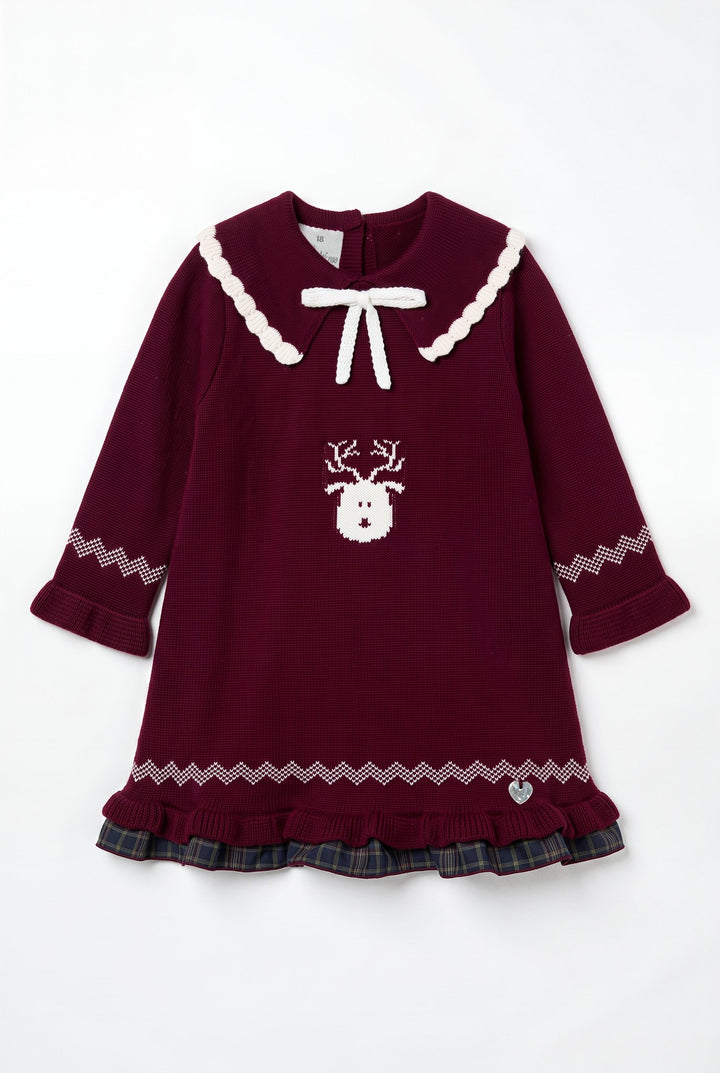 M&amp;J x Granlei "Evangeline" Burgundy Reindeer Knitted Dress - Millie and John