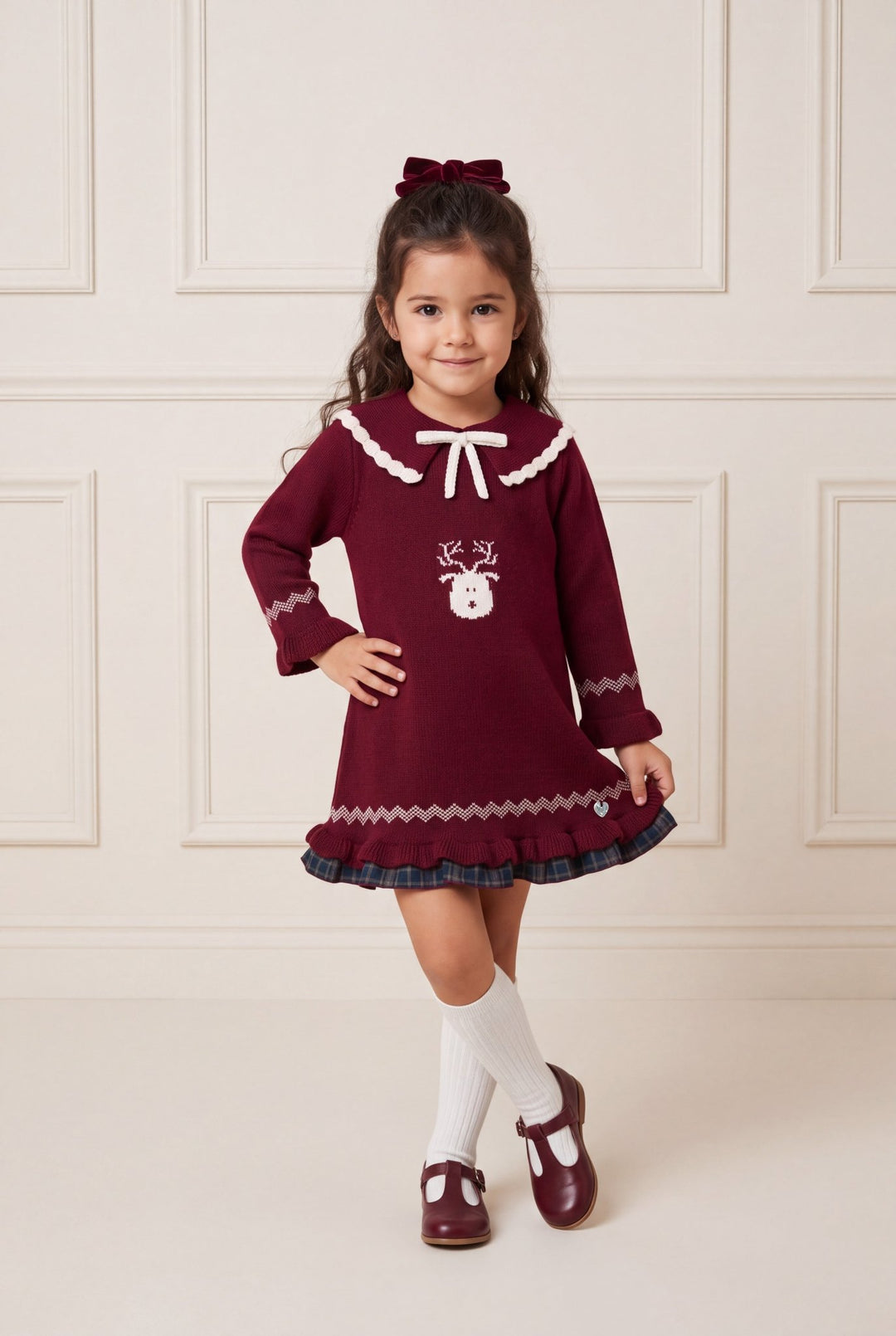M&J x Granlei "Evangeline" Burgundy Reindeer Knitted Dress - Millie and John