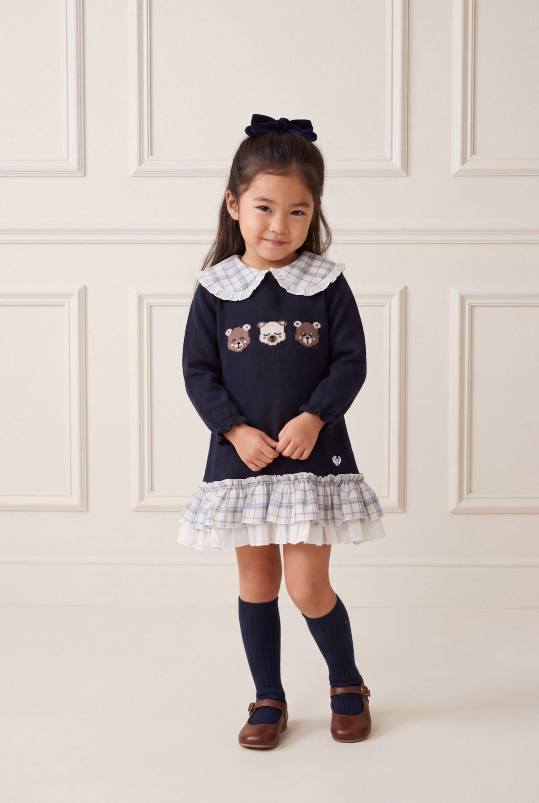 M&J x Granlei "Felicity" Navy Teddy Bear Knitted Dress - Millie and John