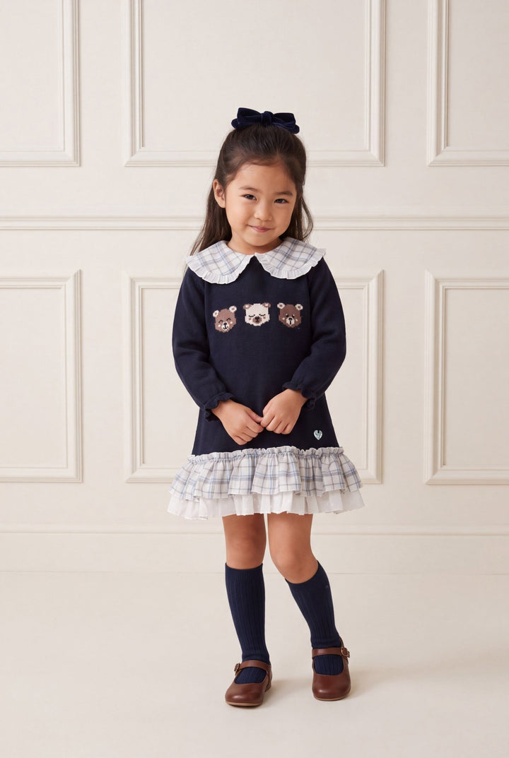 M&amp;J x Granlei "Felicity" Navy Teddy Bear Knitted Dress - Millie and John