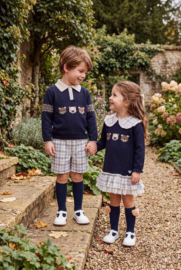M&amp;J x Granlei "Felicity" Navy Teddy Bear Knitted Dress - Millie and John