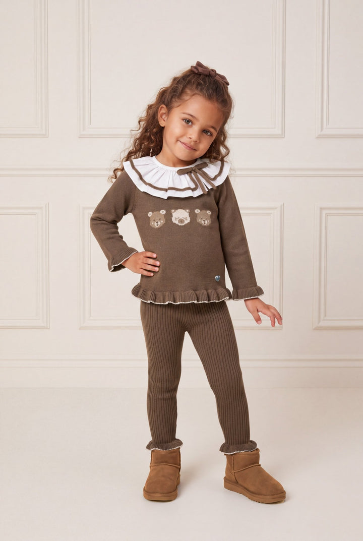 M&amp;J x Granlei "Henrietta" Chocolate Brown Teddy Bear Knitted Top &amp; Leggings - Millie and John