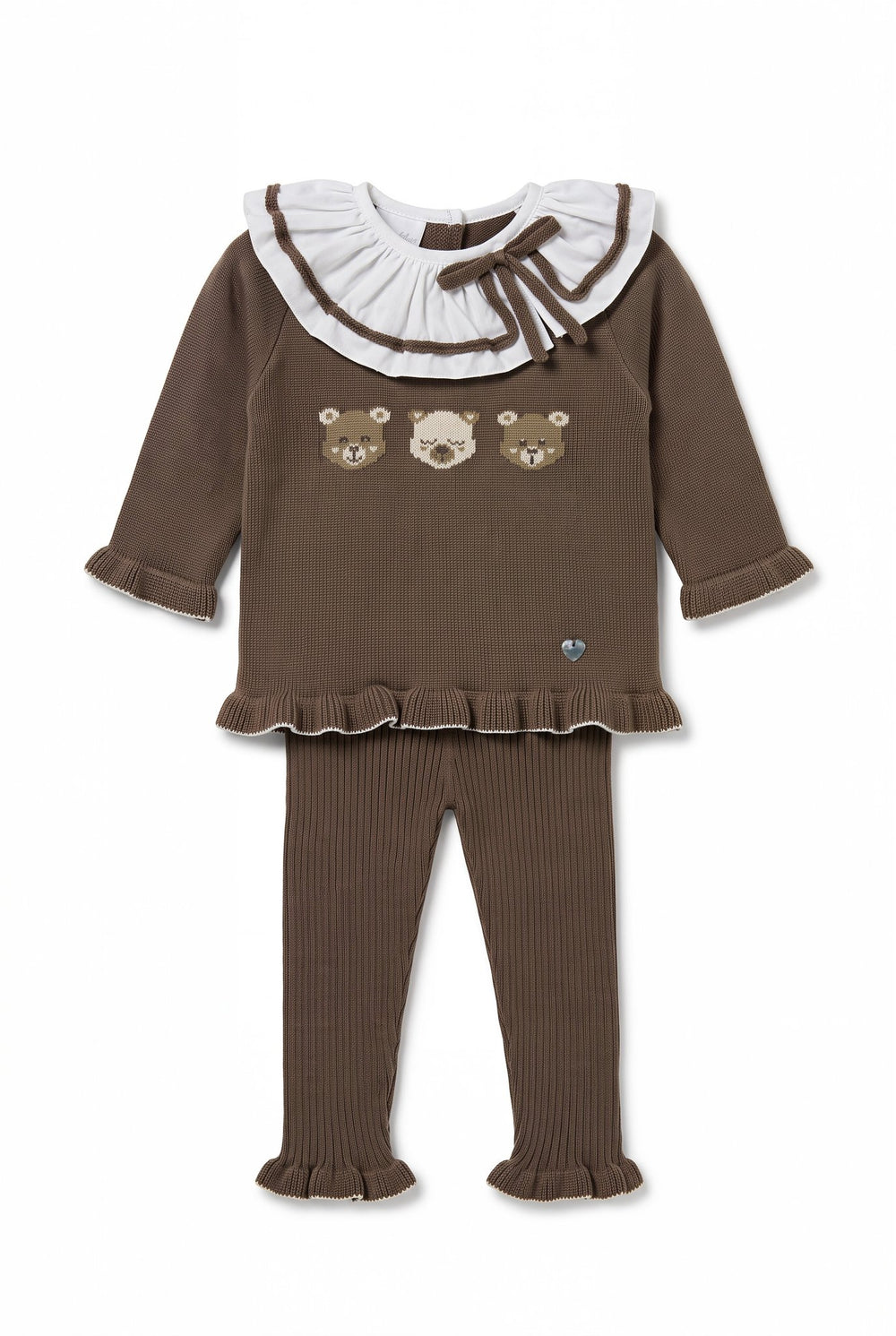 M&J x Granlei "Henrietta" Chocolate Brown Teddy Bear Knitted Top & Leggings - Millie and John