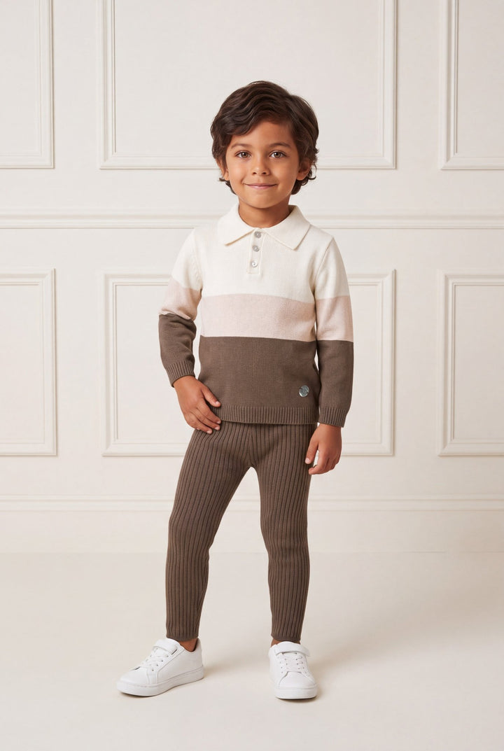 M&amp;J x Granlei "Louis" Chocolate Brown Knitted Polo Shirt &amp; Leggings - Millie and John