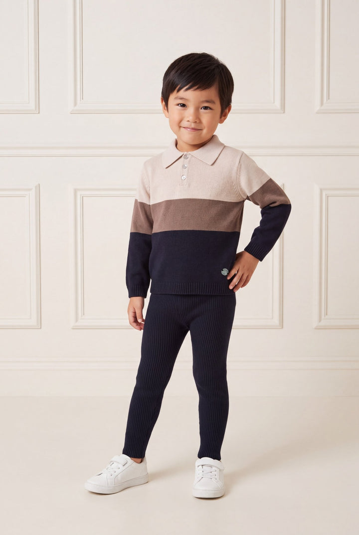 M&amp;J x Granlei "Louis" Navy &amp; Chocolate Knitted Polo Shirt &amp; Leggings - Millie and John