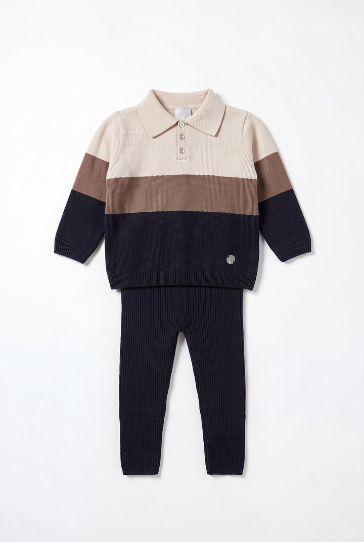 M&amp;J x Granlei "Louis" Navy &amp; Chocolate Knitted Polo Shirt &amp; Leggings - Millie and John